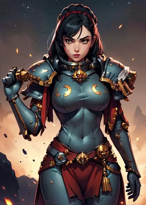 1girl, warhammer 40k, space marine, armor, adepta sororitas, beautiful face, highly detailed face, cowboy shot, <lora:WH40KSisters_V2rank8:1>