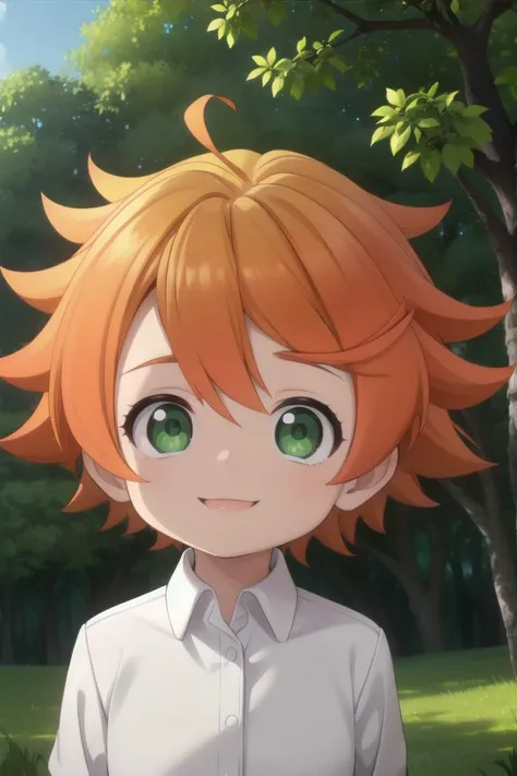 <lora:the-promised-neverland-emma-sd15-V10:0.6>
a 11-year-old girl neverland_emma standing on a beautiful green field with trees in the background, she has green eyes, short hair and wears a long sleeved white collared shirt, she has orange hair she has a bright smile, the sun is setting, The soft lighting and detailed surroundings create an immersive environment where imagination runs wild hyper-detailed, hyper-detailed face, high quality visuals, dim Lighting, sharply focused, octane render, 8k UHD