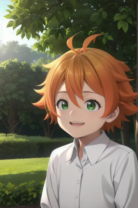 <lora:the-promised-neverland-emma-sd15-V10:0.6>
a 11-year-old girl neverland_emma standing on a beautiful green field with trees in the background, she has green eyes, short hair and wears a long sleeved white collared shirt, she has orange hair she has a bright smile, the sun is setting, The soft lighting and detailed surroundings create an immersive environment where imagination runs wild hyper-detailed, hyper-detailed face, high quality visuals, dim Lighting, sharply focused, octane render, 8k UHD