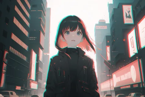 (best quality, masterpiece, highres),1girl,solo,cyberpunk,wind,upper body,blurry background,<lora:anaglyph RG_v1s:1>,