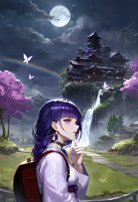 masterpiece, best quality,  <lora:sd_xl_dpo_lora_v1-128dim:1>, 1girl, raiden shogun, purple nails, solo, purple eyes, purple hai...