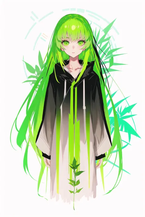 enkidu \(fate\), long hair, green hair, solo, green eyes, robe, white robe, looking at viewer, androgynous, bangs, closed mouth,...