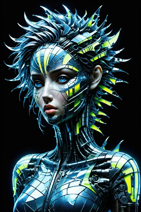 a woman with a futuristic hair and a futuristic costume