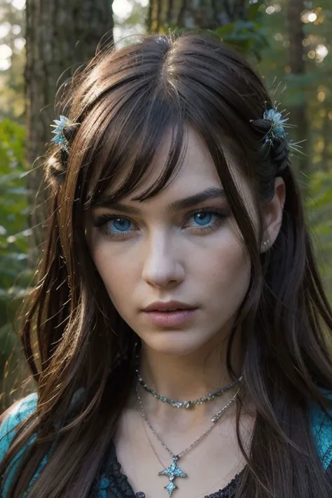 (8k, RAW photo, highest quality, dusk, HDR), surreal beauty, fictional scene, shocking beauty, (a fairy stands in an enchanted forest with porcupines), ((incredibly lifelike:1.4) beautiful 19 year old fairy woman, legendary, wee people), (masterpiece, incredibly realistic face, finely detailed beautiful eyes, (beautiful face:1.6)), the most beautiful ever, manicured, (elegant braided hair, bright blue eyes), (wearing bracelets and anklets and necklaces), extremely high-resolution details, ultra-detailed, high quality, in a magical forest, magic hour, dusk