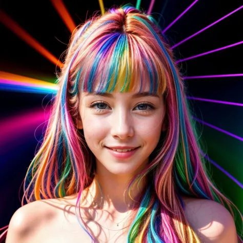 psychadelic, portrait, refraction, raytracing, a girl photo with light trails going across it, in the style of conceptual digita...