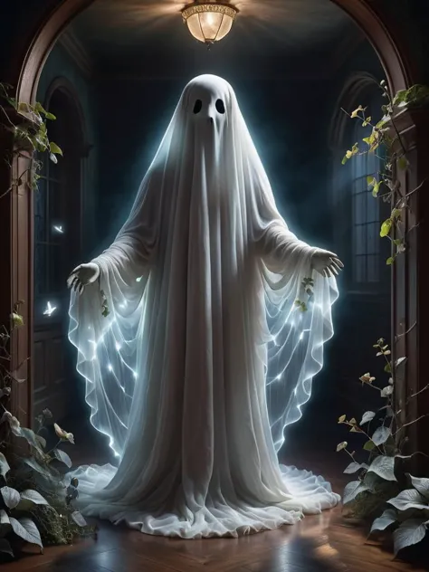 award-winning photography of a ghost with longing gaze glowing, whimsical, enchanted, magical, fantasy art concept, masterpiece,...