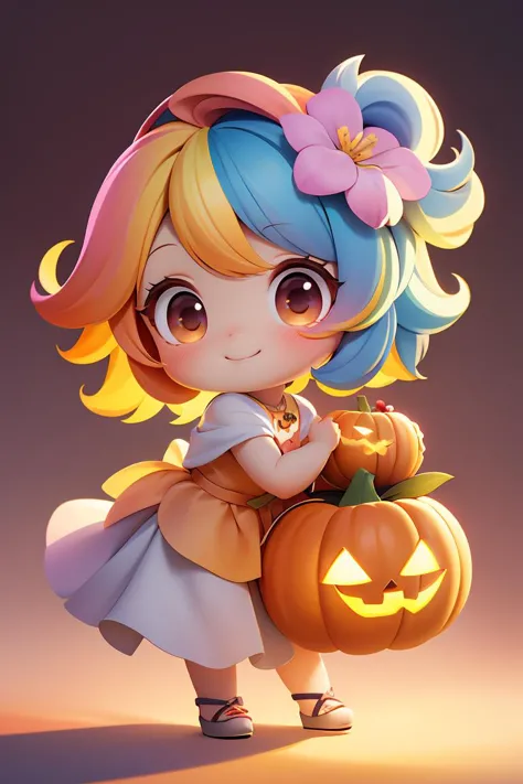 a little girl holding a pumpkin and a pumpkin