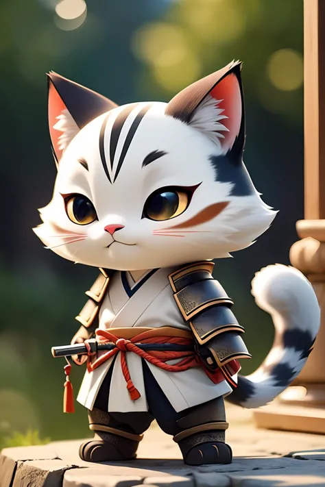 a close up of a cat with a sword and a hat