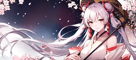 1girl,shiranui, <lora:shiranui-anything3.0:0.7>,cherry blossoms, holding umbrella,