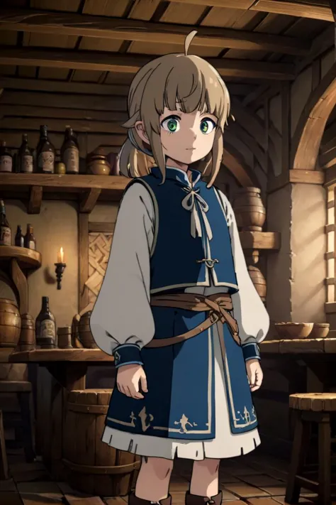 <lora:norn-greyrat-sdxl-v10:0.6>
one 8-year old girl, (norn greyrat), standing in a medieval tavern
she is looking at viewer,  her face is detailed and smooth, her eyes are hyper detailed, masterpiece
The soft lighting and detailed surroundings create an immersive environment where imagination runs wild,
draw it in the style of mushoku tensei,
hyper-detailed, high quality visuals, dim Lighting, sharply focused, octane render, 8k UHD