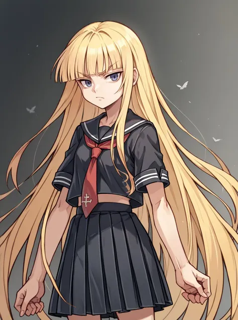 anime girl with long blonde hair and a red tie