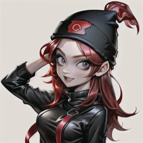 Hot red hair girl wearing coop black beanie