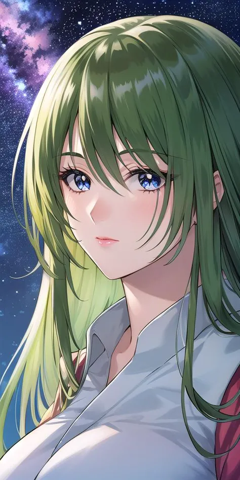 <lora:EmiliaJeniusV2:0.7> emiliajenius, huge_breasts, huge_breasts, standing, solo, kimono, starry_sky, green_hair,, masterpiece, best_quality, detailed_face, detailed_eyes, highres, beautiful, detailed,