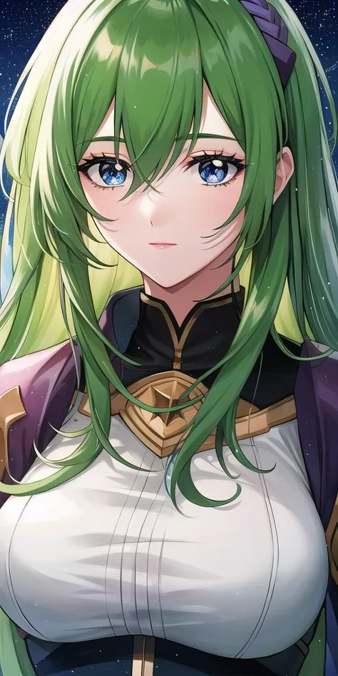 <lora:EmiliaJeniusV2:0.7> emiliajenius, huge_breasts, huge_breasts, standing, solo, , starry_sky, green_hair,, masterpiece, best_quality, detailed_face, detailed_eyes, highres, beautiful, detailed,