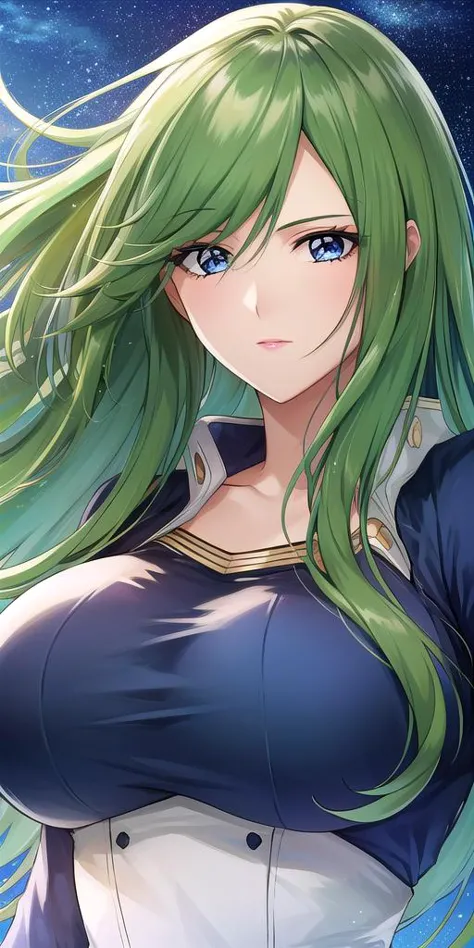 <lora:EmiliaJeniusV2:0.7> emiliajenius, huge_breasts, huge_breasts, standing, solo, , starry_sky, green_hair,, masterpiece, best_quality, detailed_face, detailed_eyes, highres, beautiful, detailed,