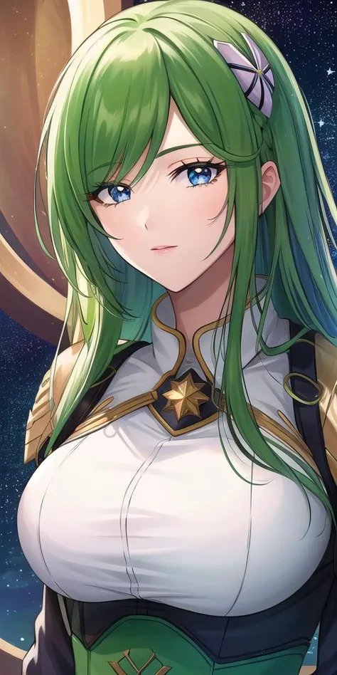 <lora:EmiliaJeniusV2:0.7> emiliajenius, huge_breasts, huge_breasts, standing, solo, , starry_sky, green_hair,, masterpiece, best_quality, detailed_face, detailed_eyes, highres, beautiful, detailed,