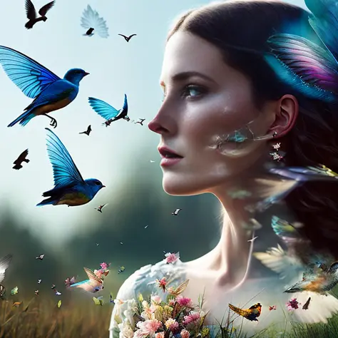 Dublex fairy princess with birds, photo by "Annie Leibovitz"