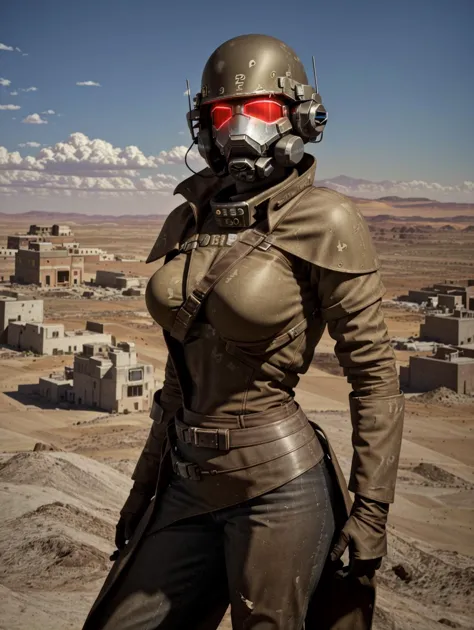 arafed woman in a gas mask and leather outfit posing for a picture