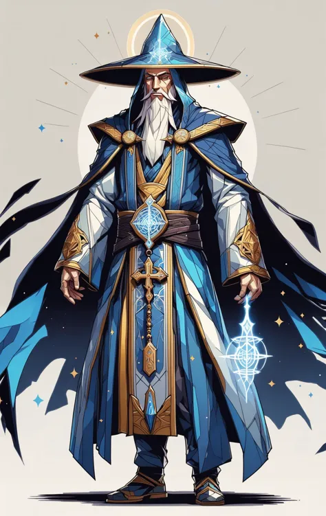 a cartoon image of a wizard with a long white beard and a blue robe