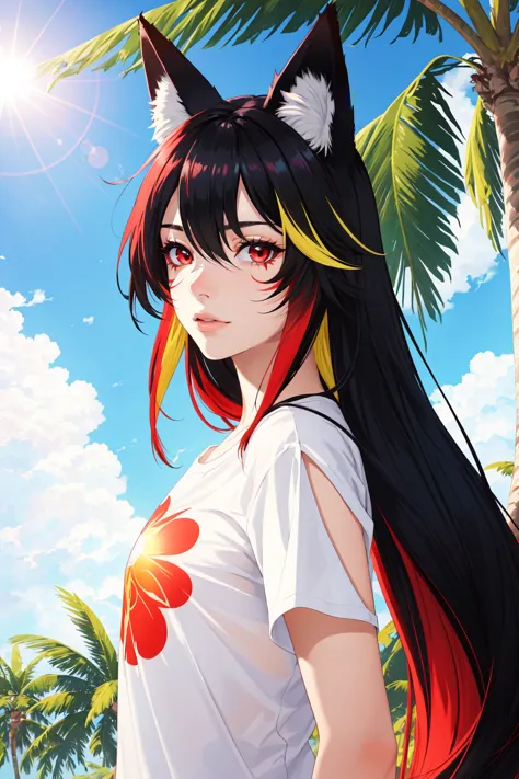 anime girl with long black hair and red and white shirt