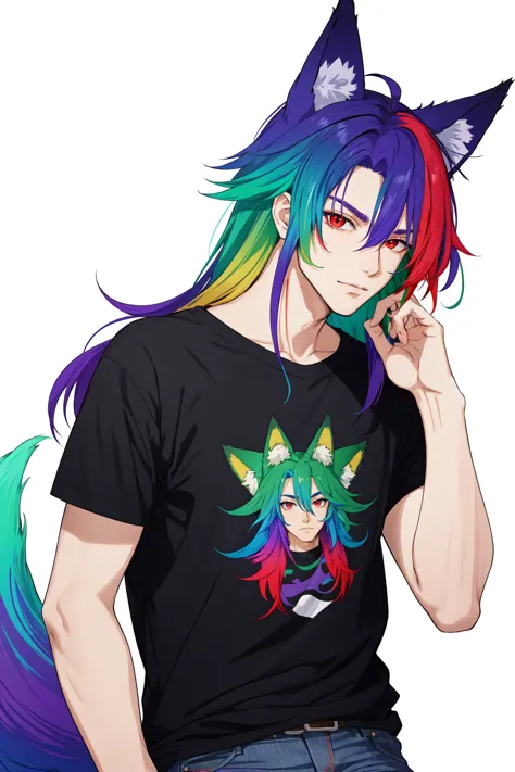 a close up of a person with a cat ears and a shirt