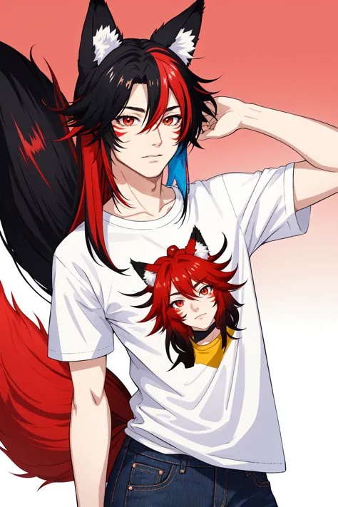 anime - style image of a man with red hair and a cat ears