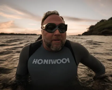 arafed man in a wetsuit and goggles in the water