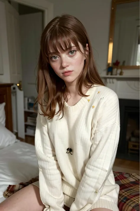 fleurgeffrier, a woman wearing sweater in bedroom <lora:fleurgeffrier:0.9>
