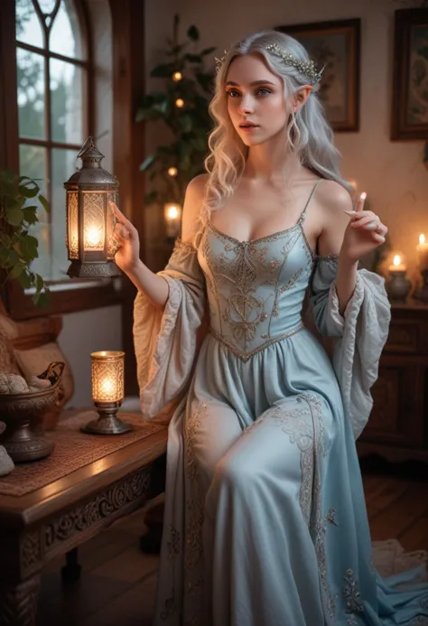 ((fashion photography)), perfect face, perfect eyes, (medium full shot) of  (delicate elf) young female, medium, moon elf, light...