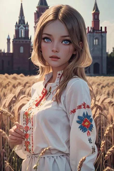 professional photo of  of bb, Embroidery, russia, red blue yellow, intricate, detailed, detailed skin, detailed eyes, photo made with Canon EOS, volumetric light, wheat field, popular on artstation, popular on deviantart, popular on flicker, <lora:Embroidery:0.7> ,<lora:barbarabouchet_SD15_v02-000006:0.8>