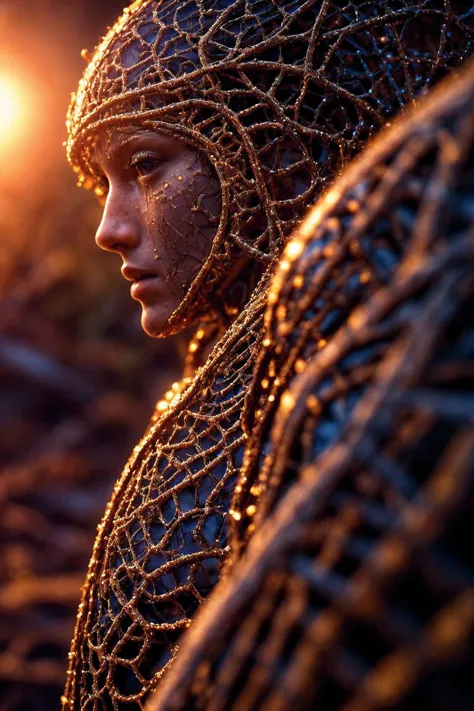 a close up of a person wearing a headdress and a chain