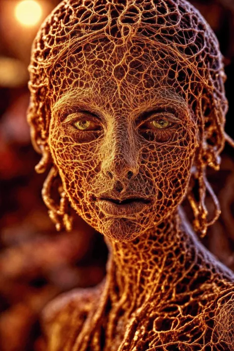 a close up of a woman with a head covered in wire