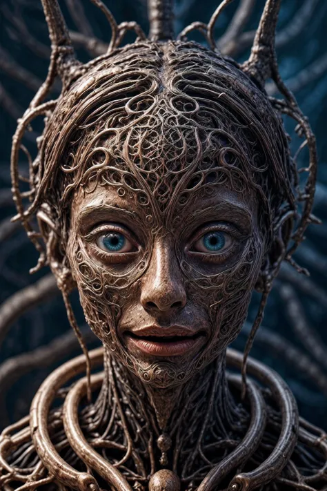 a close up of a sculpture of a woman with a weird face