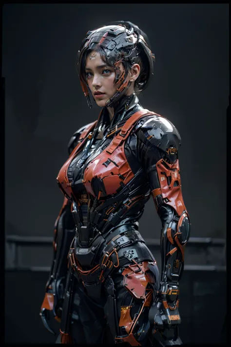 a woman in a futuristic suit with a gun in her hand