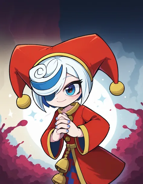 a cartoon image of a girl in a red and blue outfit