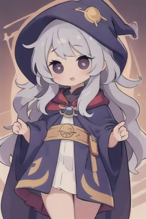 1girl, solo, wavy hair, adorable eyes, looking at viewer, small cloak, wizard hat