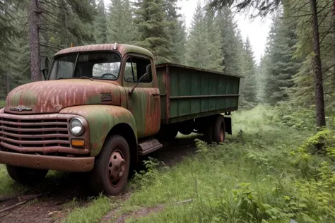 abandoned truck in the forest