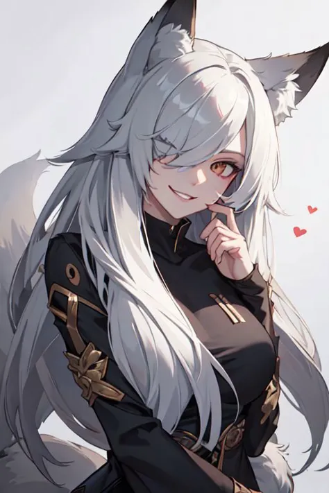 a close up of a person with long white hair and a cat ears