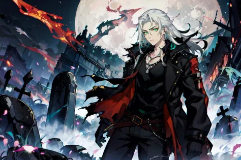 a picture taken from the anime shows a man with white hair and a red cape