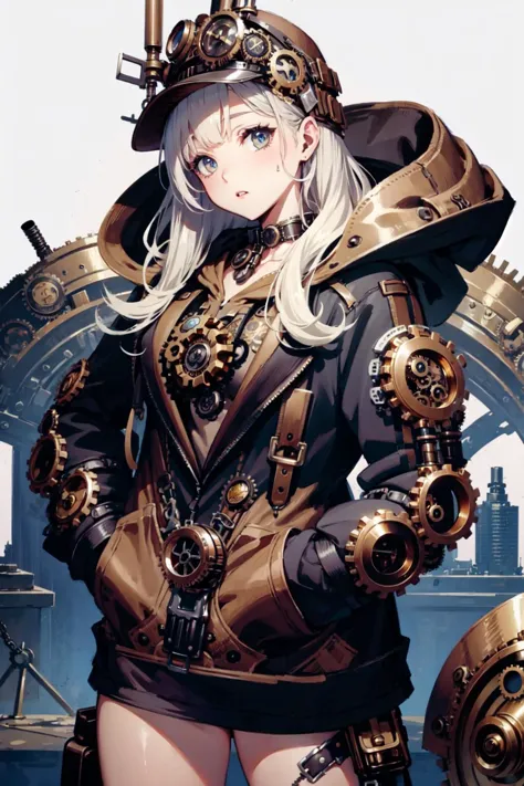 EDGFD,( Steampunk theme design 連帽衫,Steampunk theme 連帽衫,:1.6) ,  幻想_裙子, EDGFD_連帽衫, 
1個女孩,雙手插在口袋裡