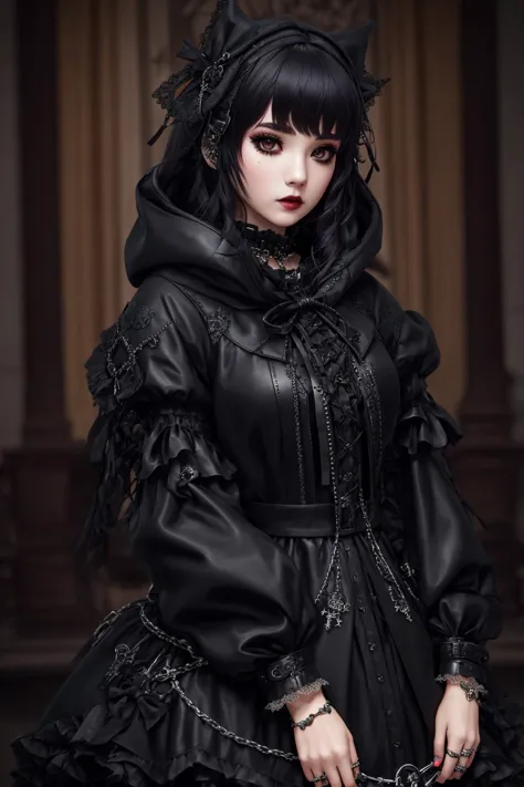 Masterpiece, absurdres,award winning photo, extremely detailed, amazing, fine detail,
([hoodie|DRK_GLAM|GothGal]::0.5),
DRK_GLAM,,a woman wearing a GothGal_hoodie, frills, ribbons, lace,skulls,iron chains,leather,
 <lora:DarkHoodies:0.75>