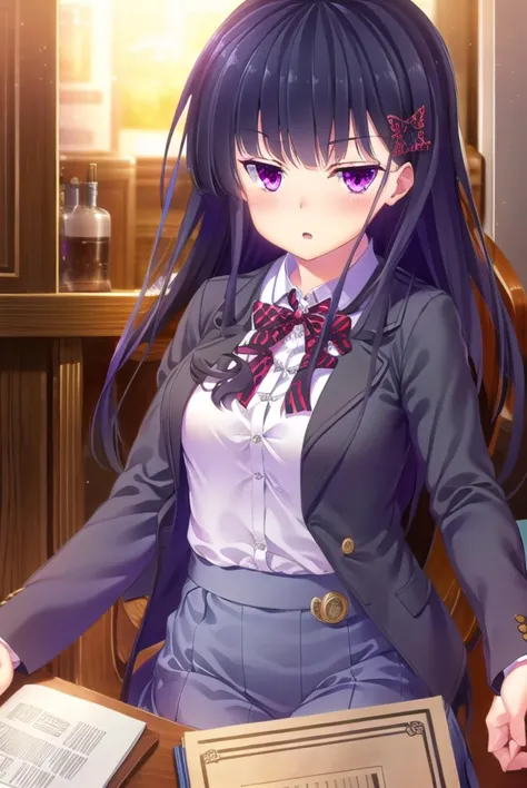 zakuronanase, <lyco:zakuronanase-lyco-nochekaiser:1>,
zakuro nanase, long hair, black hair, hair ornament, (purple eyes:1.1), ha...