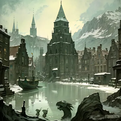 (masterpiece, top quality, best quality, official art, beautiful and aesthetic:1.2), an alien creature in a weird landscape, Anton Pieck style <lora:Anton_Pieck_Style:1.0>