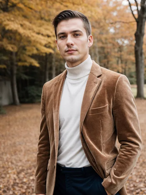 a close up of a man in a suit and turtleneck sweater