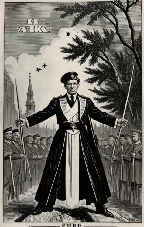 a black and white drawing of a man in a long coat