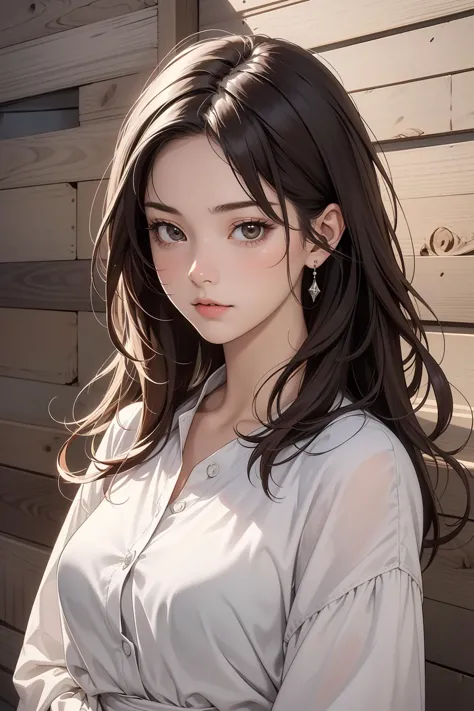 1girl, upper body, (masterpiece, best quality), RAW photo, 16k wallpaper, extremely detailed CG, amazing, ultra detailed, hyperrealistic, official art, High quality texture, incredibly absurdres, highres, 18 years old, cute girl, beautiful face, dark brown eyes