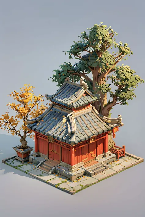 a close up of a small building with a tree on top