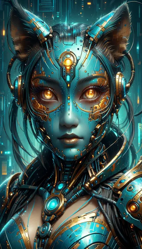 cybernetic robot pandaren,  <lora:Neon_Cyberpunk_Impressionism_SDXL:0.8> mad-cybrpnkimprss. android, AI, machine, metal, wires, tech, futuristic, highly detailed,