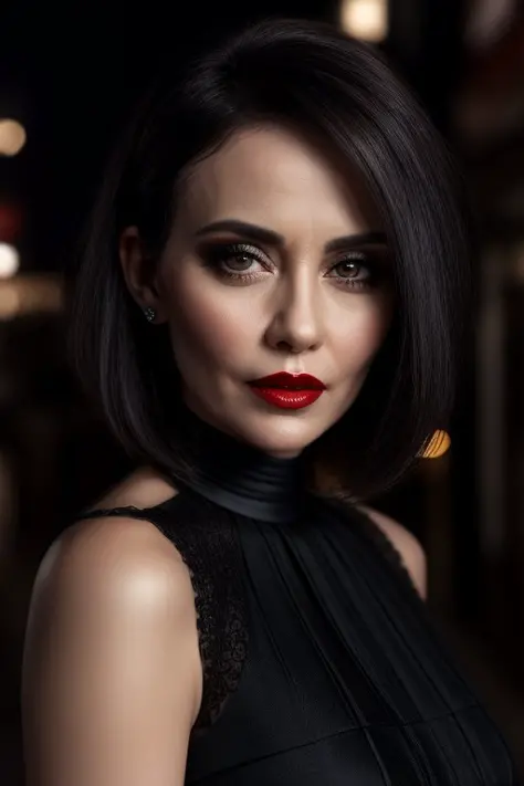 AS-MidAged, closeup photography, sexy, short hair, black hair, make up, red lips, Hong Kong at night background, classydress, jewelry, looking at viewer, hyper realistic, {an extremely delicate and beautiful girl}, 4k wallpaper, {{{masterpiece}}} <lora:Low...
