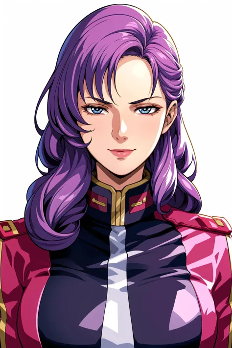 a woman with purple hair and a purple jacket